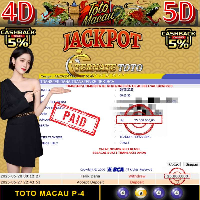 TERNATETOTO - MENANG TOTO MACAU 4D Rp.25,000,000